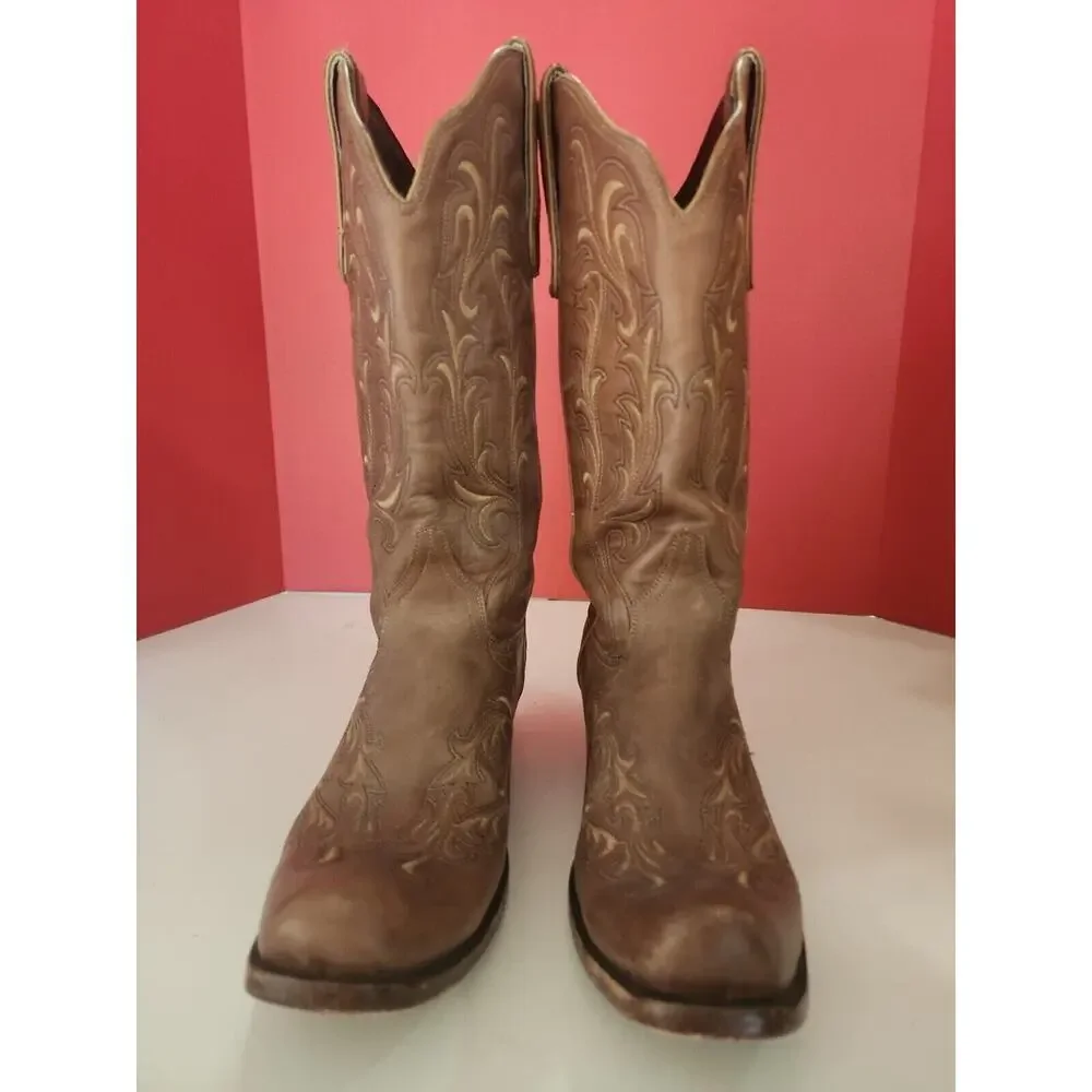 DENVER COWBOY BOOTS GENUINE LEATHER MENS SIZE 9.5 b Brown Brush Popper